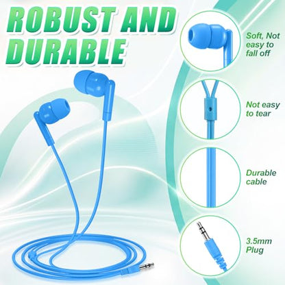 Konohan 120 Pack Bulk Earbuds for Classroom, Wired Headphones with 3.5mm Jack for K-12 Students, Individually Wrapped in-Ear Earphones for School Testing & Computer Lab, 12 Colors