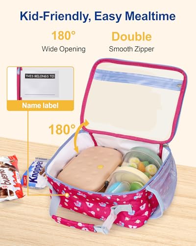 Bagseri Clear Kids Lunch Bag - School Snack Bag with Bottle Holder | Side Pocket, Buckle Handle, Wide Opening, PEVA Lining, School Kids Lunch Box, Clear Toy Bags, Pink Butterfly - color: A-rosepink butterfly
