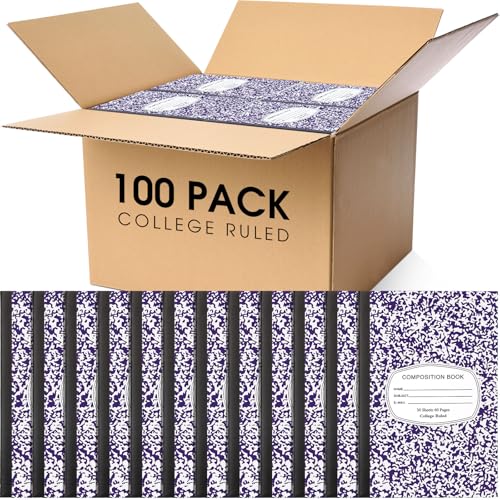 Fainne 100 Pack College Ruled Composition Notebooks A5,Purple | 30 Sheets/60 Pages Marble Cover Composition Journals Bulk for Back to School Classroom High College School Supplies - color: Purple