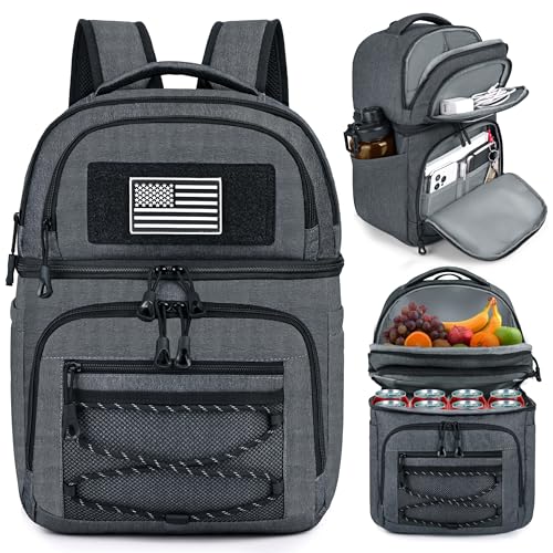 MOZETO Lunch Cooler Backpack Double Deck Lunch Box Backpack Insulated Leakproof Compartments Coolers Bag for Beach Travel Picnic Lunch Hiking BBQ Camping - color: Gray