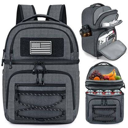 MOZETO Lunch Cooler Backpack Double Deck Lunch Box Backpack Insulated Leakproof Compartments Coolers Bag for Beach Travel Picnic Lunch Hiking BBQ Camping - color: Gray