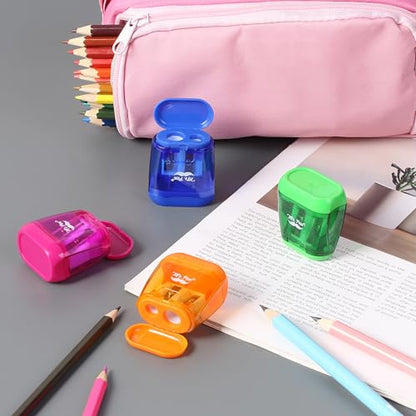 Mr. Pen- Pencil Sharpeners Manual, 24 Pack, Dual Hole, Colorful | Bulk Handheld Pencil Sharpener, Compatible with Standard and Jumbo Pencils, Snap-on Lid, Stainless Steel Blade