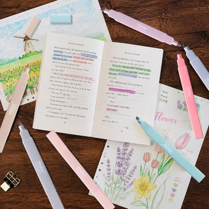 Piochoo Highlighters,8Pcs Bible Highlighters,Dual Tip Office Accessories for Journaling Planner Notes School Supplies