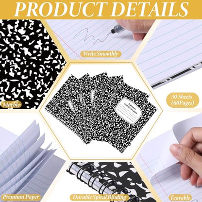 Fulmoon 100 Pack Bulk Spiral Composition Notebooks, Hard Cover, College Ruled Paper, 9-3/4 x 7-1/2 Inches, 60 Pages (30 Sheets), Black Marble Cover Composition Notebooks for School College Office - color: Black, size: College Ruled 7.5 x 9.75 Inches