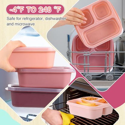Honeydak 5 Pack Snack Containers 3 Compartment Bento Snack Boxes Divided Meal Prep Containers with Lids Reusable Adults Lunch Food Storage Box for School Work Travel(Pink Brown) - color: Pink Brown