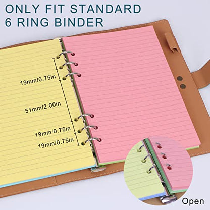 A6 Colorful Refill Paper, [5 Colors] Toplive 100GSM Thick Refillable Paper 6 Hole Filler Inserts Loose Leaf Paper 100 Sheets (200 Pages) for 6 Ring Binder Journal Notebook - style: Colorful Line 5 Pack