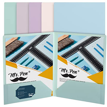 Mr. Pen- Plastic Folders with Pockets, 5 pcs | Aesthetic File Folder with Business Card Slot, 2-Pocket Folder, Back to School, Office, Filing Supplies - color: Pastel Colors, size: 5 Pack