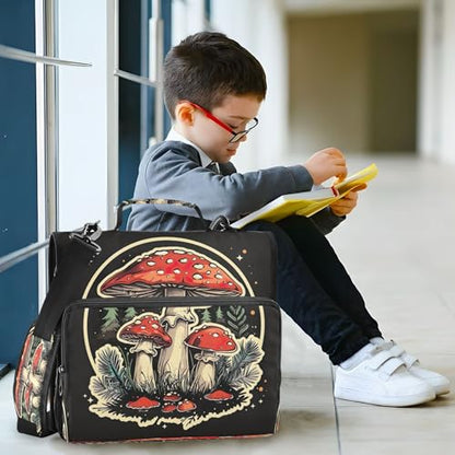 3 Ring Zipper Binder Red Mushroom Binder Organizer Portfolio with File and Shoulder Strap & Handle Large Capacity File Folder - color: Mushroom