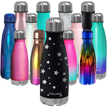 CHILLOUT LIFE 12oz Kids Insulated Stainless Steel Water Bottle, Leak Proof | Small Metal Water Bottle, Keeps Drinks Cold 24H & Hot 12H, Leak-Proof Screw Lid, Perfect for School, Travel & Sports - color: Star Night Sky