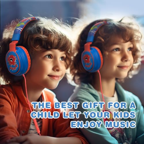 MIDOLA Kids Headphones for School Learning,Volume Limited 85/94dB, Foldable Lightweight Over-Ear Wired Headphones for Kids Toddler Girls Boys 3.5mm for Pad,Headsets with Built-in Mic Cartoon Blue - color: Blue Cartoon