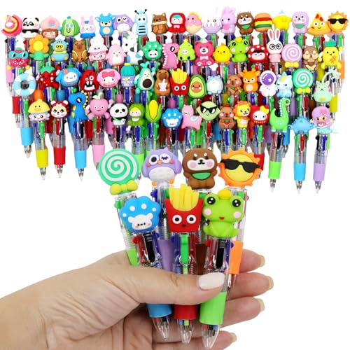 70 Pack Mini Multicolor Pens in One 4-in-1 Fun Pens Cute Ballpoint Pen Bulk for Birthdays Parties Fun Gifts Assorted Ink Kawaii Pen - size: 1 Count (Pack of 70), style: Cartoon