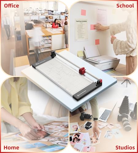 Firbon 15" Rotary Paper Trimmer with Replaceable Blade, Heavy Duty 10-Sheet Capacity Cutter for Cardstock, Photos, Scrapbooking, Office, School & Studio
