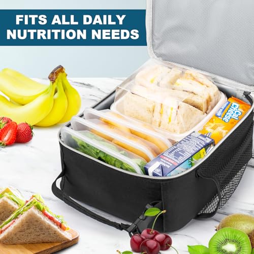 Lunch Bag, Durable Insulated Lunch Box Reusable Adults Tote Bag Lunch Bag Durable Reusable for Adults (Black-White) - color: Black-White