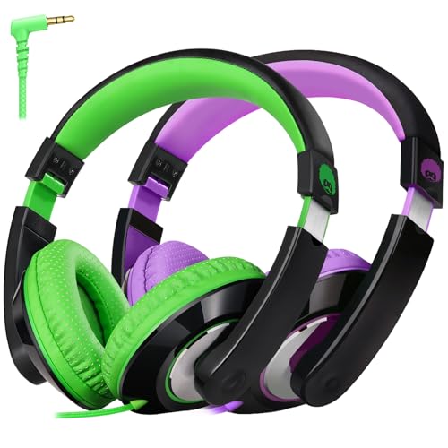 rockpapa Comfort Kids Headphones for School, Lightweight Foldable Portable Childs Boys Girls Headphones Wired 3.5mm with 4.9ft Cord for Travel Airplane Tablet Phone Laptop Black/Green+Black/Purple - color: Green/Black/Purple/Black