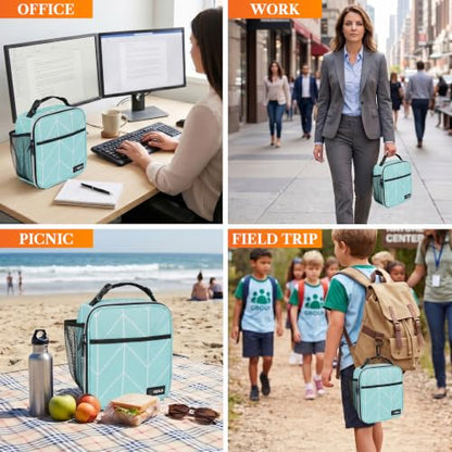 opux Insulated Lunch Bag for Kids Boys Girls, Small Compact Lunch Box with Wide Opening & Mesh Pockets, Reusable Lunch Pail for School, Work, Adults, Men, Women, Teal - color: Teal
