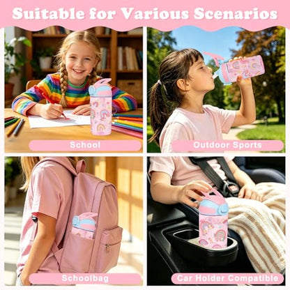 Kids Water Bottle with Straw BPA Free Kids Plastic Bottle for School Travel - color: Boho Rainbow, size: 18.6 Ounces