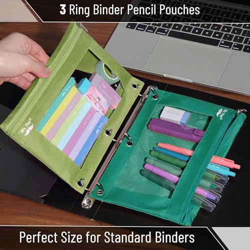 Mr. Pen- Pencil Pouch for 3 Ring Binder, 2 Pack, 10"x6.75", Smooth Zipper | Clear Window, Large Capacity Pencil Case with 3 Reinforced Grommets for School, Office, Supplies Storage | Clear Window, Large Capacity Pencil Case with 3 Reinforced Grommets for