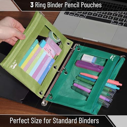 Mr. Pen- Pencil Pouch for 3 Ring Binder, 2 Pack, 10"x6.75", Smooth Zipper | Clear Window, Large Capacity Pencil Case with 3 Reinforced Grommets for School, Office, Supplies Storage | Clear Window, Large Capacity Pencil Case with 3 Reinforced Grommets for