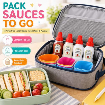Set of 49 Lunch Box Accessories, Includes 18 Silicone Lunch Box Dividers Cupcake Liners, 4 Mini Ketchup Bottle Condiment Squeeze Bottles Sauce Containers for Bento Box, 27 Food Picks Fruit Toothpicks