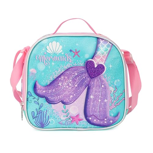 Cartoon Rolling Backpack for Boys Girls, Kids 5 Pcs Wheeled Backpack, Travel Backpack for Elementary Students (Mermaid Green) - color: Mermaid Green