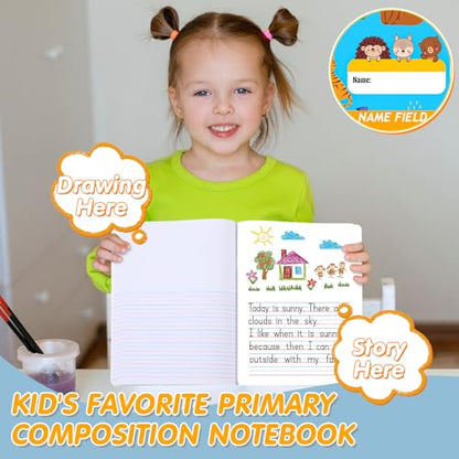 Fulmoon 24 Pcs Primary Composition Notebook K-2 with Picture Space Primary Journal Grades K-2 Draw and Write Journal Composition Book for Preschool Classroom, 80 Sheet (Blue) - color: Blue