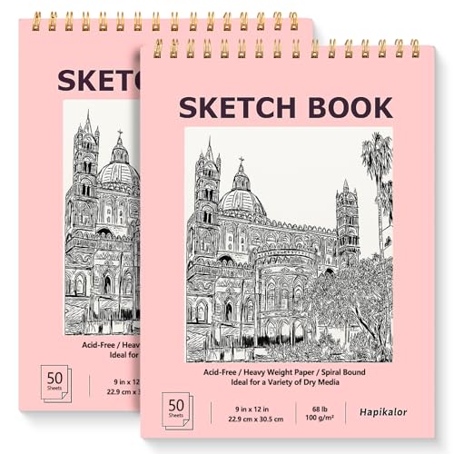 9" x 12" Sketch Book, 2-Pack 50 Sheets Spiral Bound Art Sketchbook, Acid Free Artist Drawing Book Paper, Art Supplies for Kids, Craft Activities, Sketch Paper for Drawing Coloring Sketching(Pink) - color: Pink, size: 2 Pack