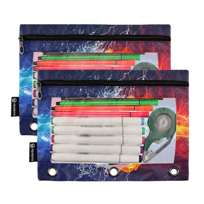 ZAZYXTJ Soccer Binder Pencil Pouchs 3 Ring with Zipper Clear Window | Office Organizers bag for School Students Teacher Supplies 2 Pack - color: Soccer