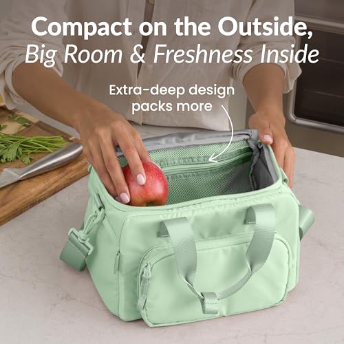 Bentgo Insulated Lunch Bag – Extra-Large Capacity Adult Lunch Bag with Shoulder Strap and External Storage Compartment, Durable, Lightweight, Ideal for Work, School, & Meals On the Go (Clay Green) - color: Clay Green