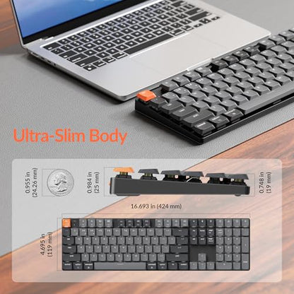 Keychron K5 Version 2 Wireless Bluetooth 5.2 Mechanical Keyboard, Low Profile Milk POM Switch 100% Full-Size Layout QMK Programmable, White Backlight with Shine-Through Keycaps for Mac Windows Linux - color: White Backlight Banana Switch