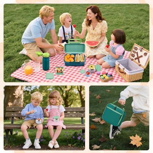 JXXM Bento Lunch Box for Kids With 8oz Thermo, Leakproof Bento Box with with 2 Compartments, Insulated Bottle, Lunch Bag, BPA Free Dishwasher Safe for School Girls Boys (Green) - color: Green 01
