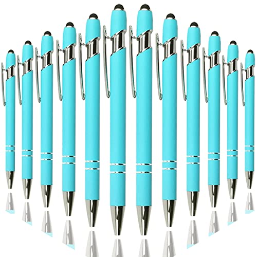 Oddmoal Ballpoint Pen with Stylus Tip, Soft Touch Click Metal Pen, 1.0mm Medium Point, Black Ink, 12 Count(Light Blue) - color: Light Blue - 12 Pens