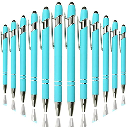 Oddmoal Ballpoint Pen with Stylus Tip, Soft Touch Click Metal Pen, 1.0mm Medium Point, Black Ink, 12 Count(Light Blue) - color: Light Blue - 12 Pens