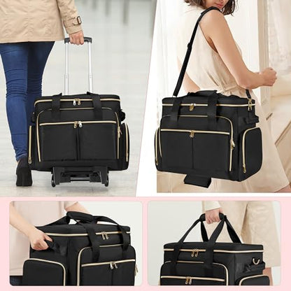 Rolling Teacher Bag with Wheels, Teacher Tote Bag Fits 15.6" Laptop - color: Black