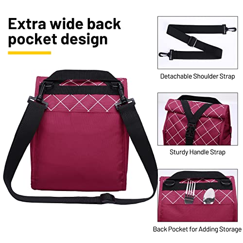 MIER Insulated Lunch Bag Roll Top Lunchbox for Women Men Adults Foldable Rolltop Lunch Tote with Shoulder Strap for Work Office Picnic, Water Bottle Holder, Red - color: Red