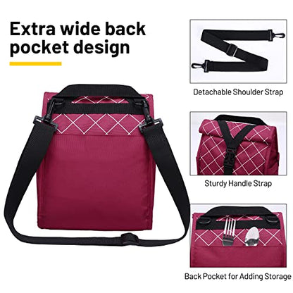 MIER Insulated Lunch Bag Roll Top Lunchbox for Women Men Adults Foldable Rolltop Lunch Tote with Shoulder Strap for Work Office Picnic, Water Bottle Holder, Red - color: Red