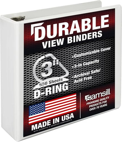 Samsill Durable 3 inch 3 Ring Binder, D Ring Binder, 100% Recycled Chipboard, White - color: White, size: 1 Pack, style: 3 Inch