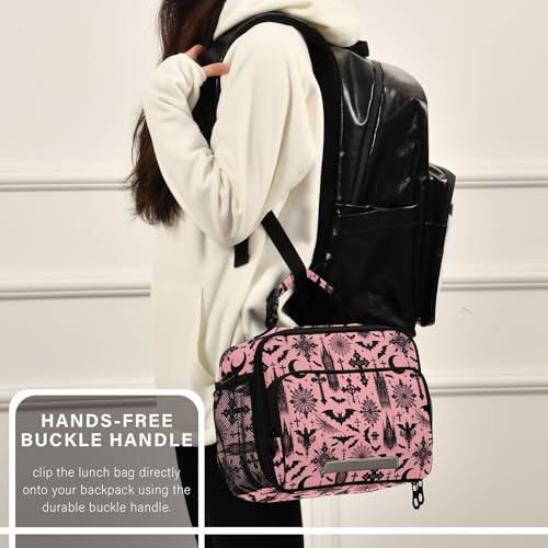 MNSRUU Student Lunch Bag Black Gothic Moon Spider Webs and Bats Insulated DinnerTotes Picnic Bag Lunch Box with Adjustable Shoulder Strap for Teen Kids Adults - color: Bats I8897