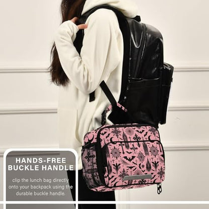 MNSRUU Student Lunch Bag Black Gothic Moon Spider Webs and Bats Insulated DinnerTotes Picnic Bag Lunch Box with Adjustable Shoulder Strap for Teen Kids Adults - color: Bats I8897