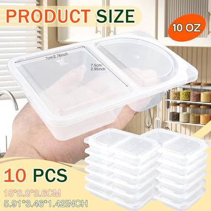 Reusable 10 OZ Snack Containers Compartment with Lids - 10 Sets Snack Containers, Double Snackle Box Compartment Condiment Containers, Snack Box for Sauce and Snacks