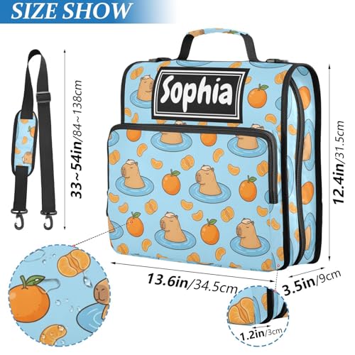 Capybara Fruits Blue Print Custom Zipper Binder Bag 3 Ring with Shoulder Strap & Handle Personalized Binder Bag Expandable File Folder for School - color: Multi-capybara Fruits Blue