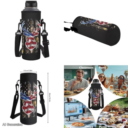 Deer American Flag Boys Camo Backpack with Lunch Box and Pencil Case Water Bottle Pouch 4PCS Set Bookbag with Front Pocket for School Teens 17 inch School Bag for Back to School Season - color: Deer American Flag Camo