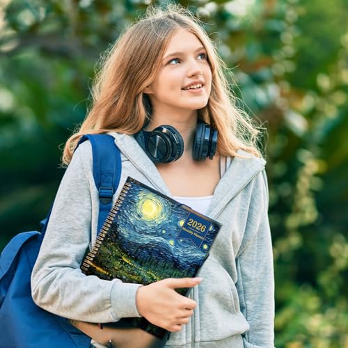 2026 Monthly Planner - 2026 Planner, Monthly Calendar 2026, Jan. 2026 - Dec. 2026, 9" x 11", 12 Month with Tabs & Pocket, Flexible Cover, Twin-Wire Binding, Thick Paper - Starry Skies Painting