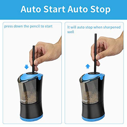 AFMAT Electric Long Point Pencil Sharpener, 2 Holes, Fast Sharpen & Auto Stop, 8-17mm Long Point, Rechargeable Artist Pencil Sharpener for 6-9.6mm Large Pencils, Charcoal/Drawing/Colored Pencils PS09