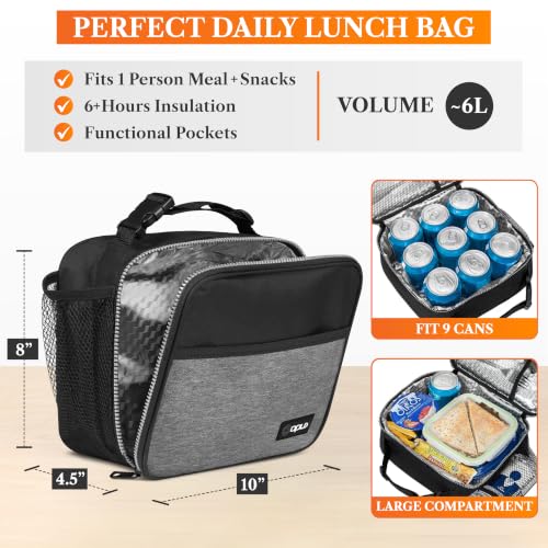 opux Insulated Lunch Bag for Kids, Reusable Lunch Box for School with Leakproof Lining, Compact Soft Cooler Tote for Boys & Girls, Front Pocket, Mesh Side Bottle Holder (Heather Gray) - color: Heather Gray