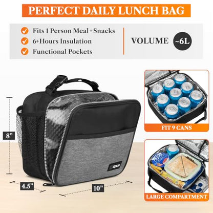 opux Insulated Lunch Bag for Kids, Reusable Lunch Box for School with Leakproof Lining, Compact Soft Cooler Tote for Boys & Girls, Front Pocket, Mesh Side Bottle Holder (Heather Gray) - color: Heather Gray