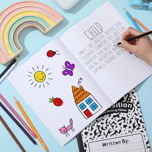 Henoyso 6 Pack Primary Composition Notebook for Kids, K-2 Journal with Half Blank Half Lined Pages, Draw and Write Journal for Kindergarten, 1st & 2nd Grade, Classic Black Covers - color: Black