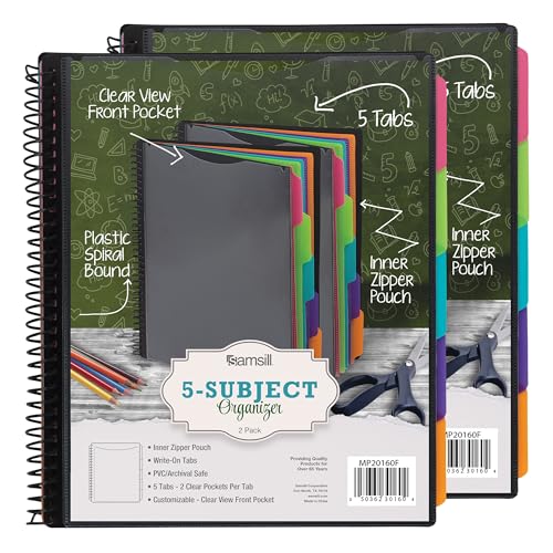 Samsill Spiral Folder Organizer (2-Pack) - 5 Dividers & 10 Pockets with Zipper Pouch, Multi Pocket Color Cordinated Folder Binder with Customizable Tabs, Document Organizer (Fashion) - color: Fashion, size: 2-Pack, style: 5 Dividers