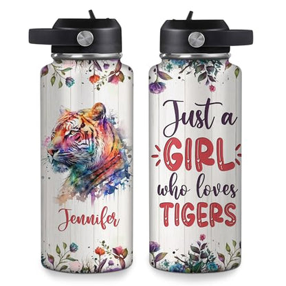 Hyturtle Personalized Tiger Water Bottle - Insulated Stainless Steel Bottle with Leak-Proof Lid 18oz 32oz - Floral Gift for Women, Girls, Tiger Lovers, Animal Lovers - Birthday & Christmas Gift - color: Tiger