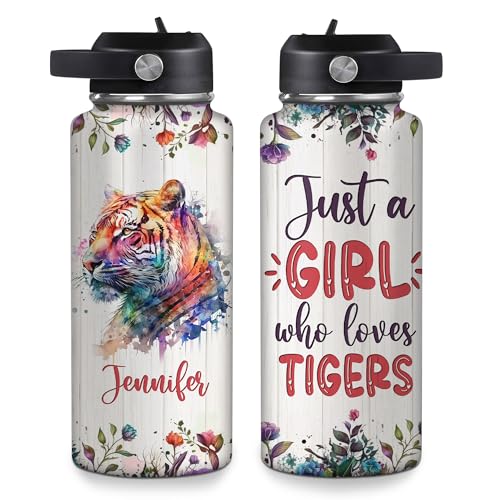 Hyturtle Personalized Tiger Water Bottle - Insulated Stainless Steel Bottle with Leak-Proof Lid 18oz 32oz - Floral Gift for Women, Girls, Tiger Lovers, Animal Lovers - Birthday & Christmas Gift - color: Tiger