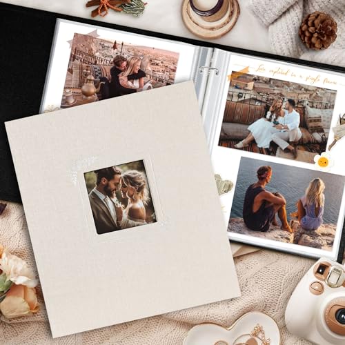 Lanpn Scrapbook Photo Album 8.5x11, Linen Window Design Cover Top Load 3 Ring Folder Binder Photobook Photo Book 8.5 x 11 inch with 30 Plastic Sleeves 60 Pages Beige - color: Beige, size: 8.5x11"